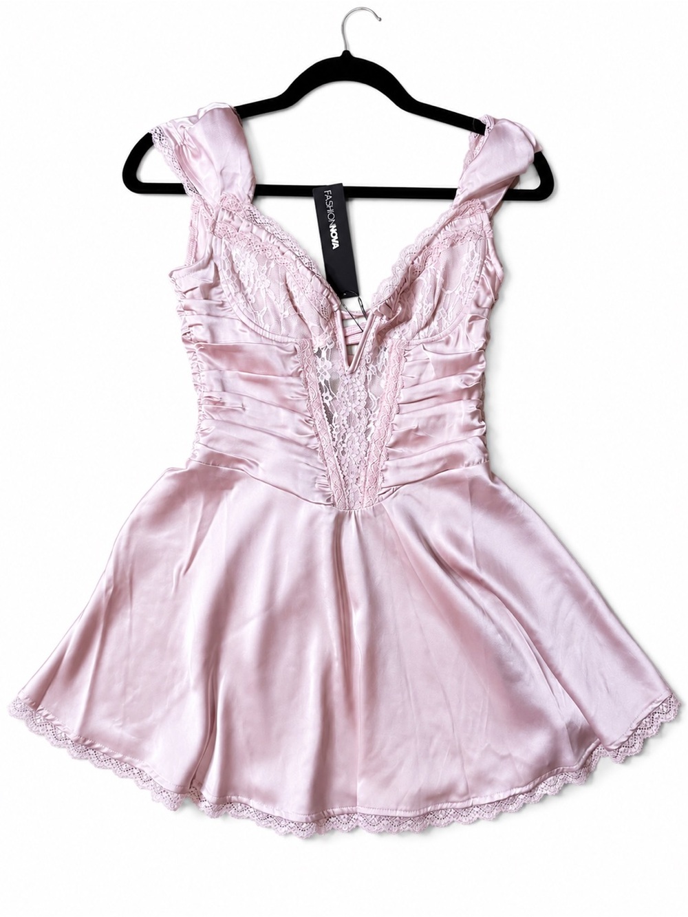 NWT Fashion Nova Gazelle Satin Micro Mini Dress - Blush Pink XS